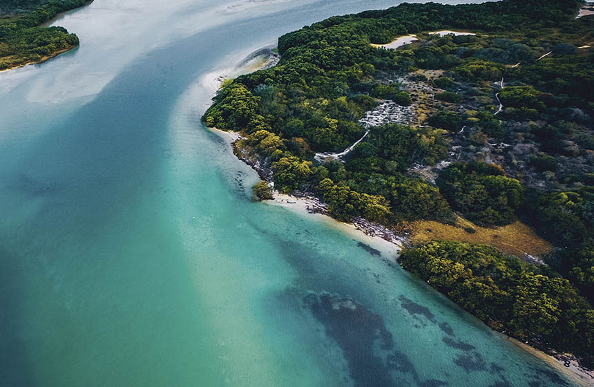 Aerial shot of island in Yucatán