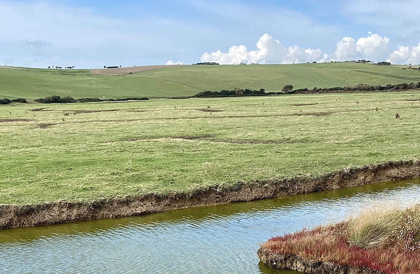 UK grassland and river inlet